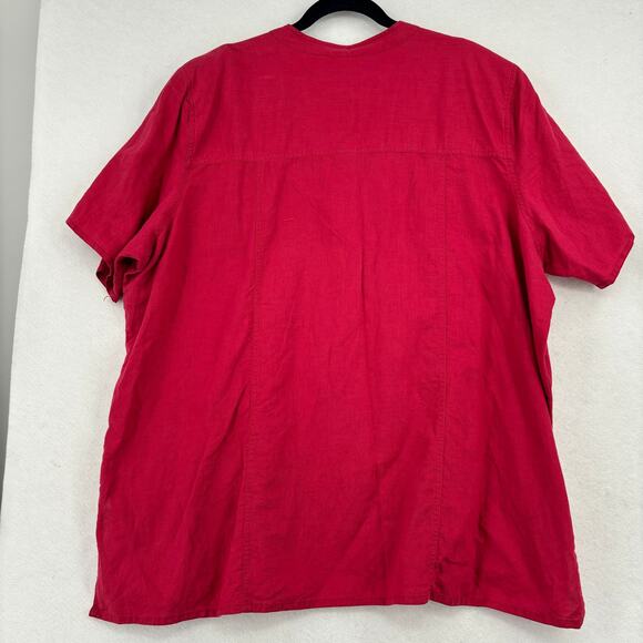 Avenue Blouse Top Women's Size 22/24 Red Linen Cotton Blend Button Up Pockets - Picture 5 of 8